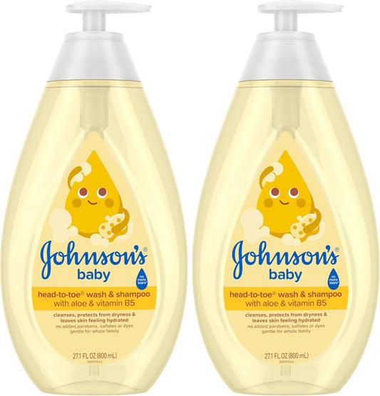 Johnson'S Head-To-Toe Gentle Tear-Free Baby & Newborn Wash & Shampoo, Sulfate-, Paraben- Phthalate- & Dye-Free, Hypoallergenic Wash for Sensitive Skin & Hair, 27.1 Fl. Oz (Pack of 2)
