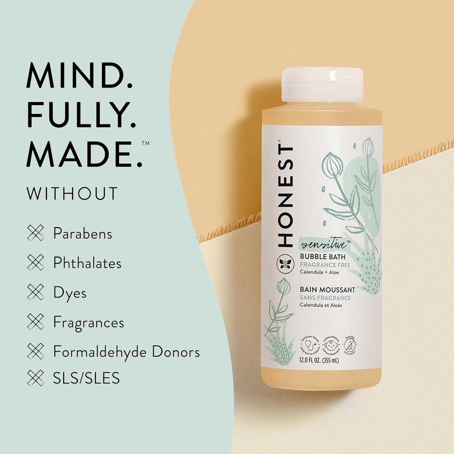 The Honest Company Foaming Bubble Bath Gentle for Baby, Naturally Derived, Tear-Free, Hypoallergenic, Fragrance Free, Sensitive, 12 Fl Oz