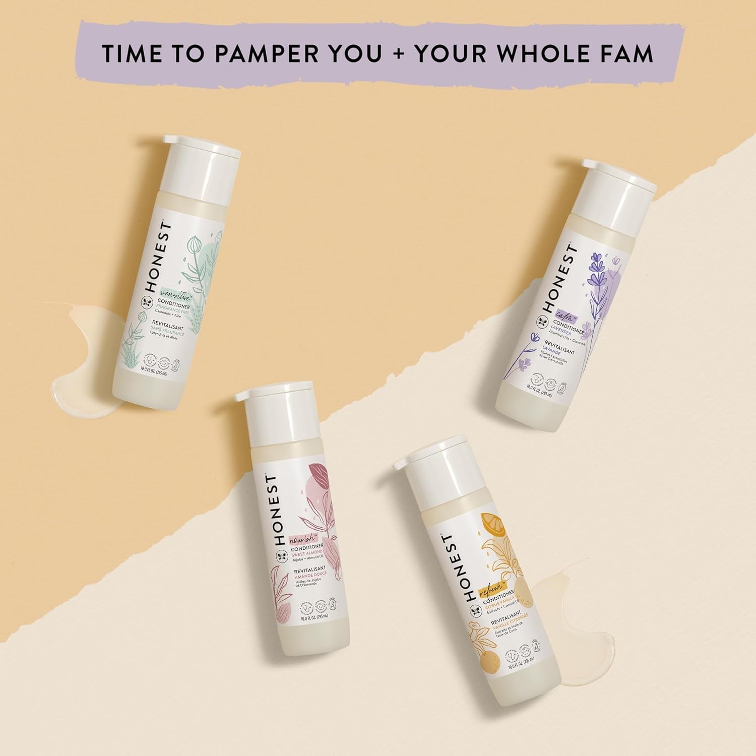 The Honest Company Silicone-Free Conditioner & 2-In-1 Cleansing Shampoo Body Wash Duo Gentle for Baby,Naturally Derived,Lavender Calm,20 Fl Oz,(Pack of 4)