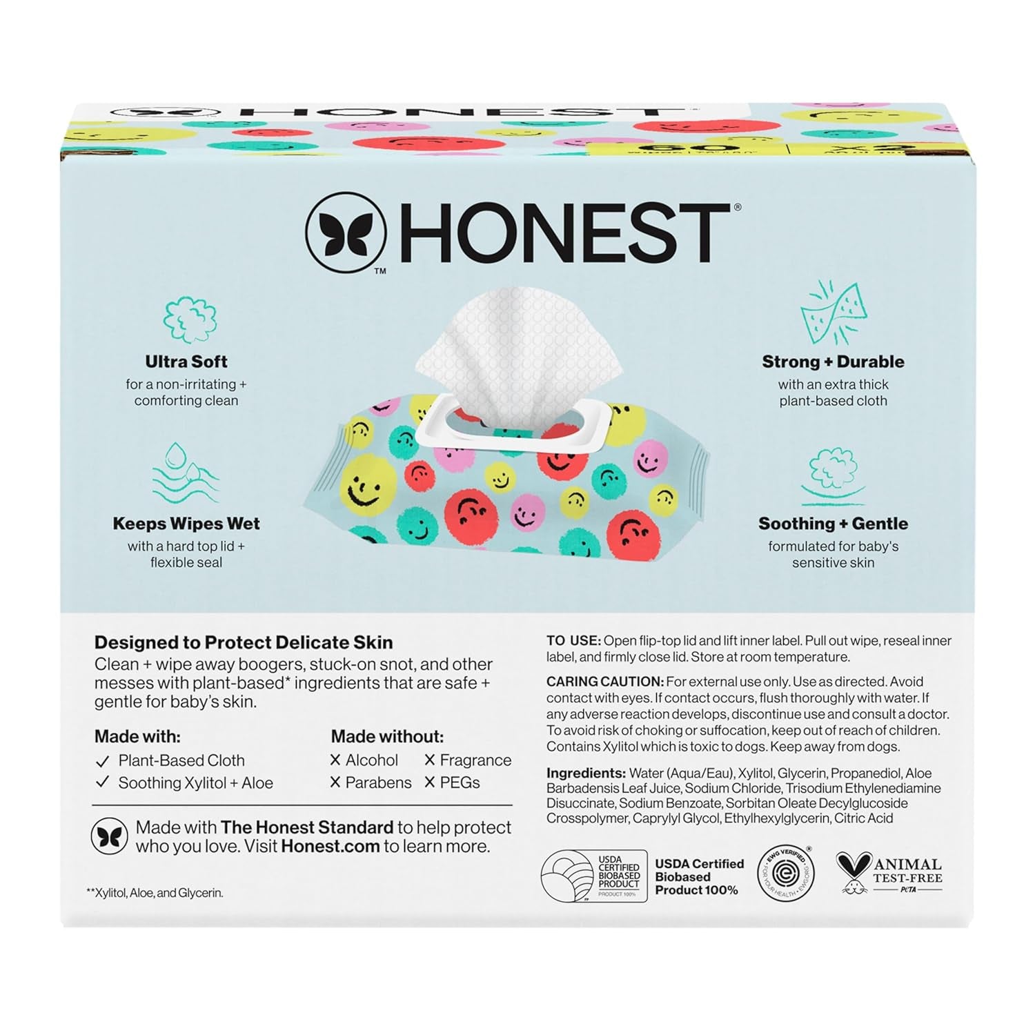 The Honest Company Plant-Based Snot Removing Wipes, Soothing Nose with Aloe, Hypoallergenic for Sensitive Skin, EWG Verified Fragrance-Free, 60 Count