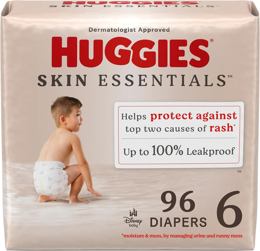 Huggies Size 6 Diapers, Skin Essentials Baby Diapers, Size 6 (35+ Lbs), 96 Count (3 Packs of 32)