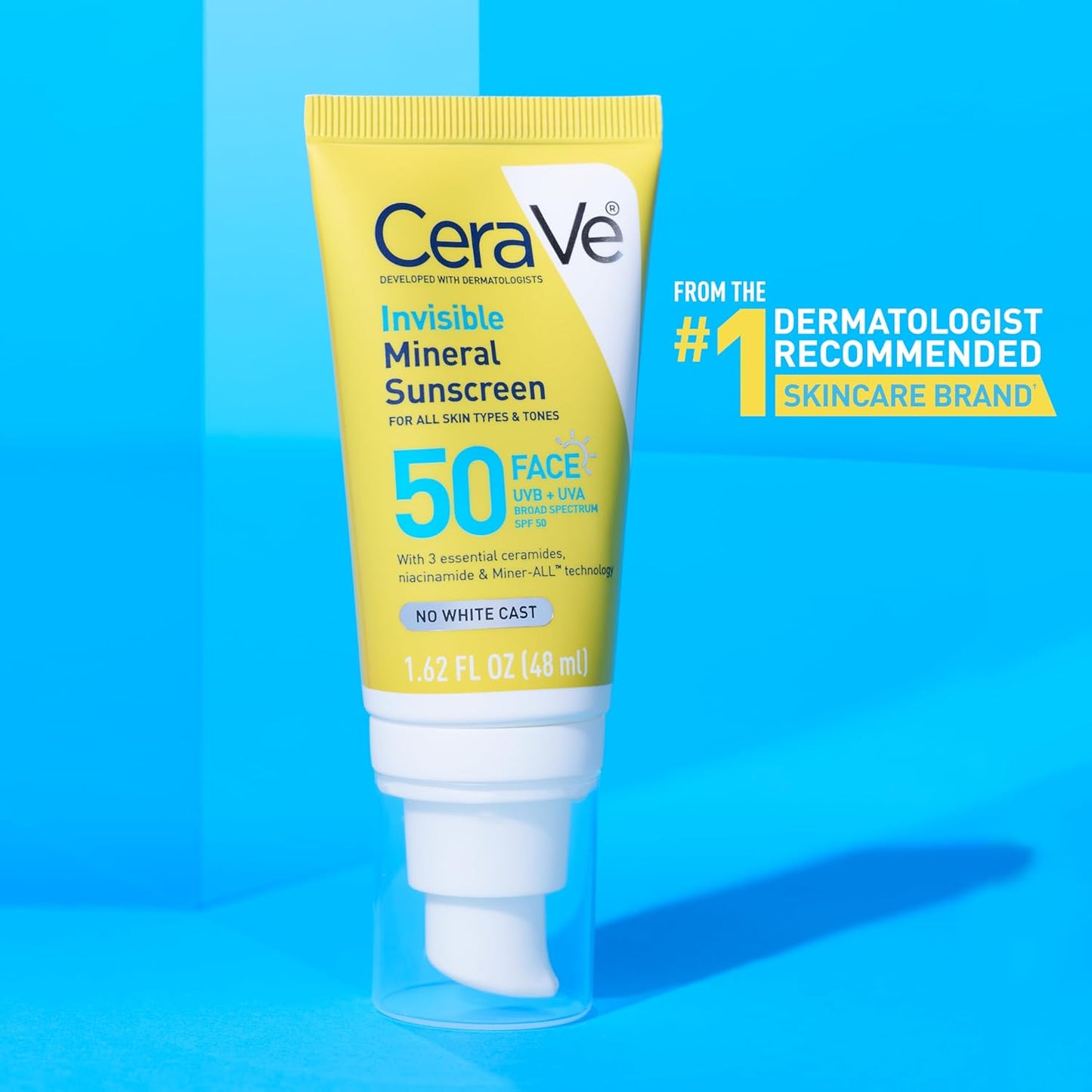CeraVe Invisible Mineral Sunscreen SPF 50 Face Zinc Oxide Travel 1.62 oz