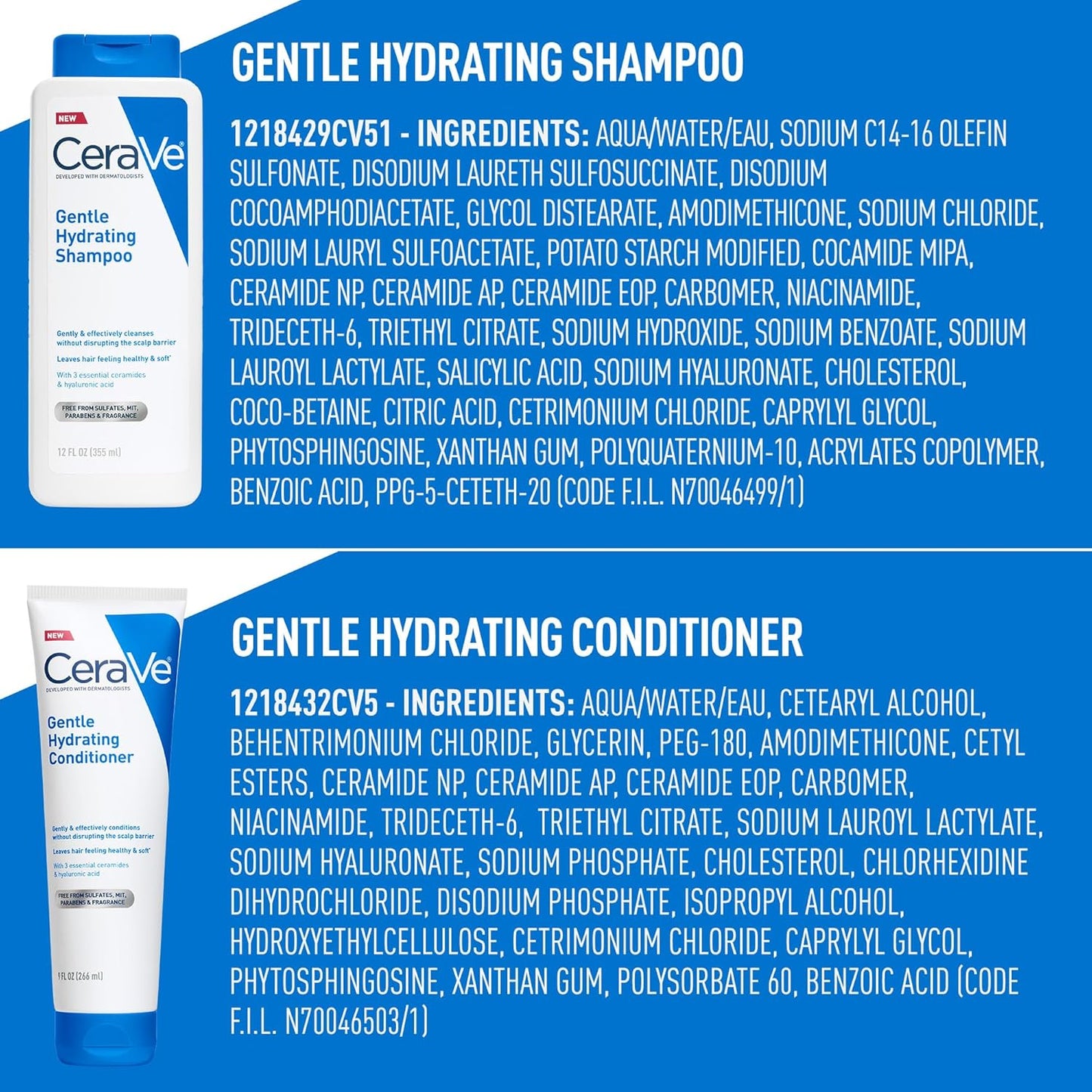 CeraVe Gentle Hydrating Shampoo and Conditioner Set Hair Scalp Care 12oz Duo