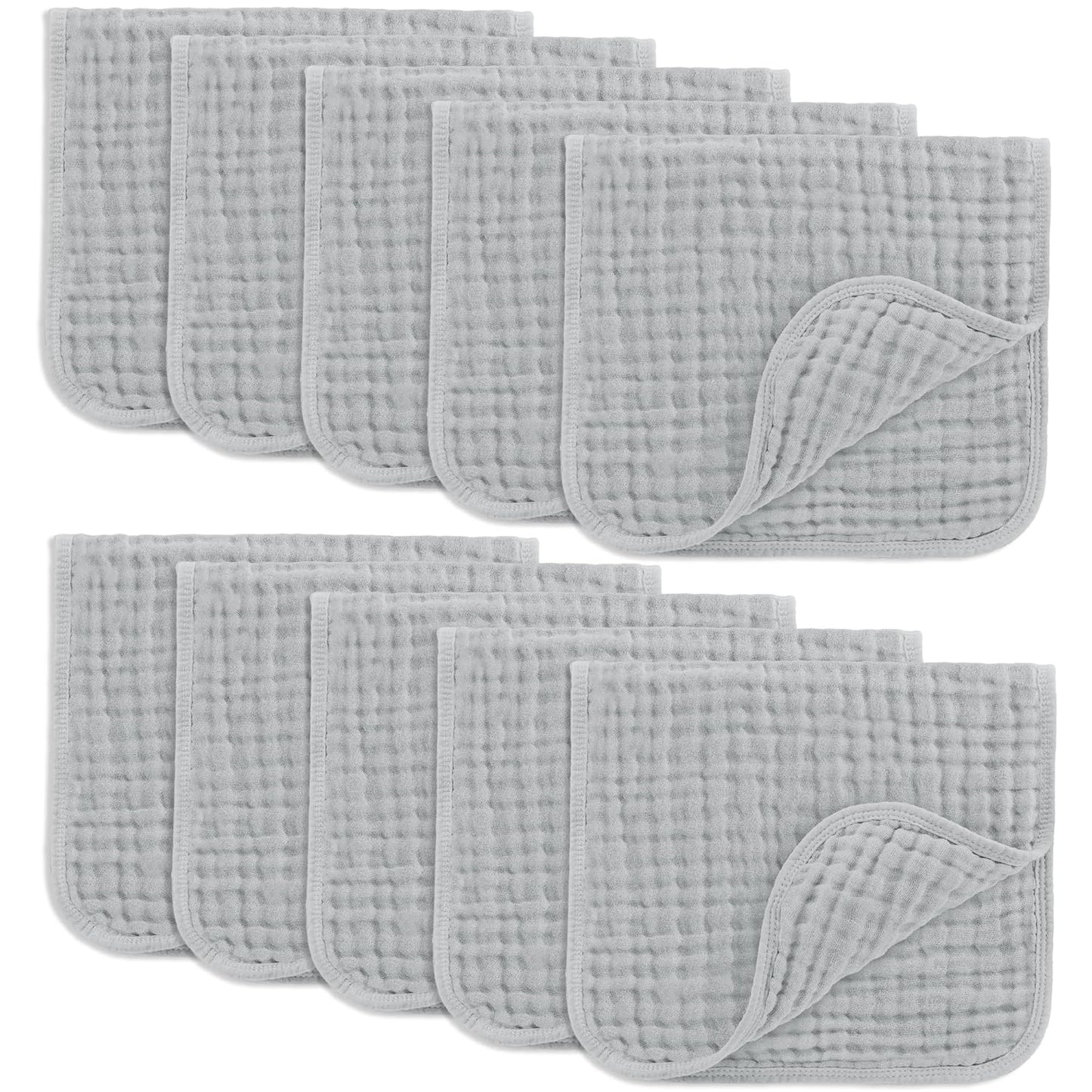 Comfy Cubs Muslin Burp Cloths 20" X 10", Pack of 10 - Large, 6-Layer, Ultra Absorbent 100% Cotton for Baby Drool and Messes - Soft, Safe & Gentle Baby Burp Cloths for Boys & Girls - Heather Blue
