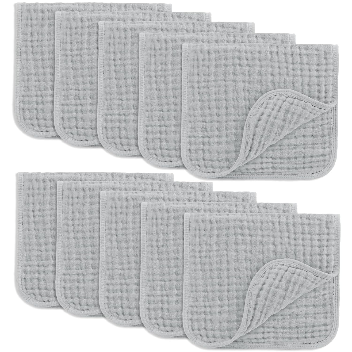 Comfy Cubs Muslin Burp Cloths 20" X 10", Pack of 10 - Large, 6-Layer, Ultra Absorbent 100% Cotton for Baby Drool and Messes - Soft, Safe & Gentle Baby Burp Cloths for Boys & Girls - Heather Blue
