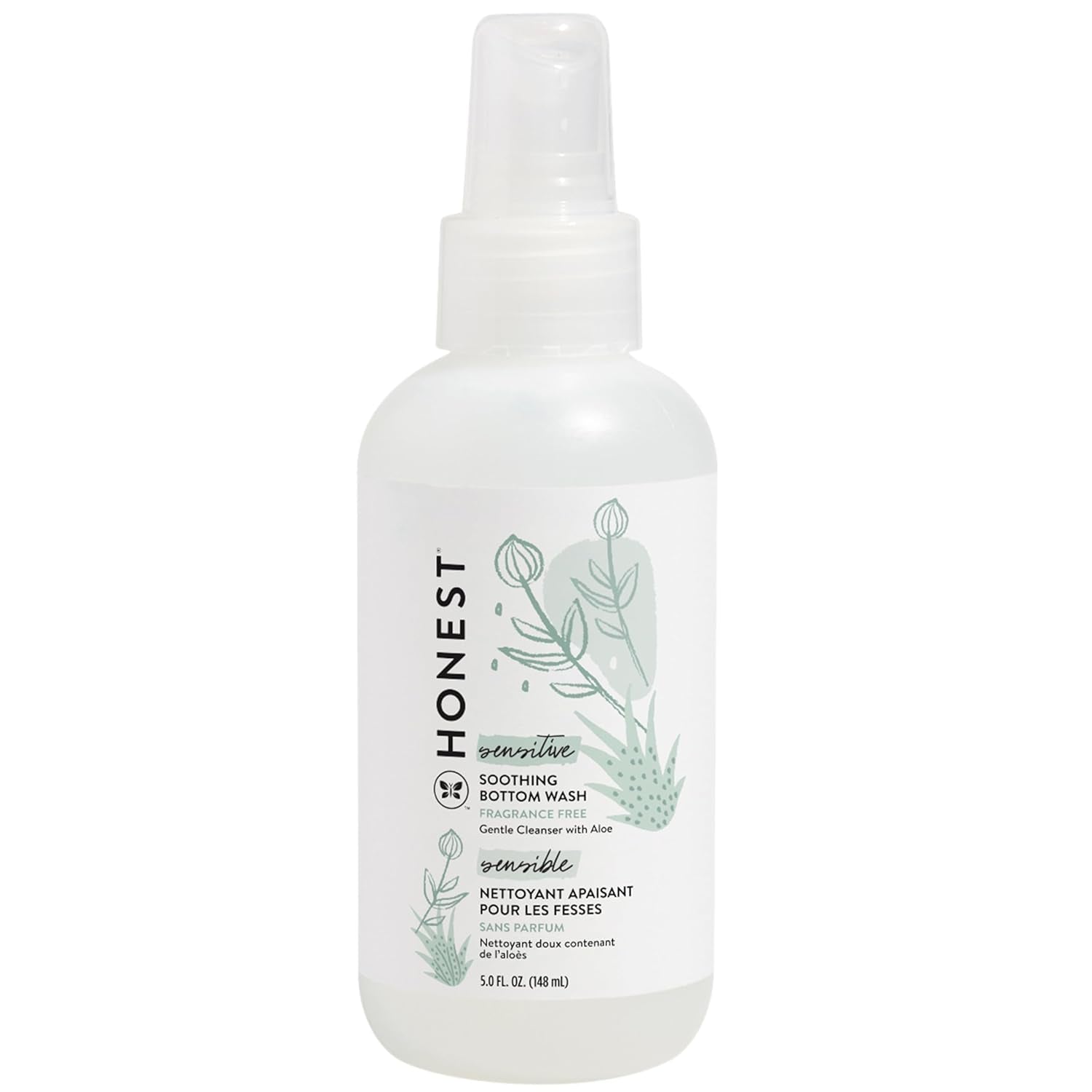 The Honest Company Soothing Baby Bottom Wash, Gently Cleanses and Refreshes, Naturally Derived Non-Irritating Made with Aloe, 5 Fl Oz