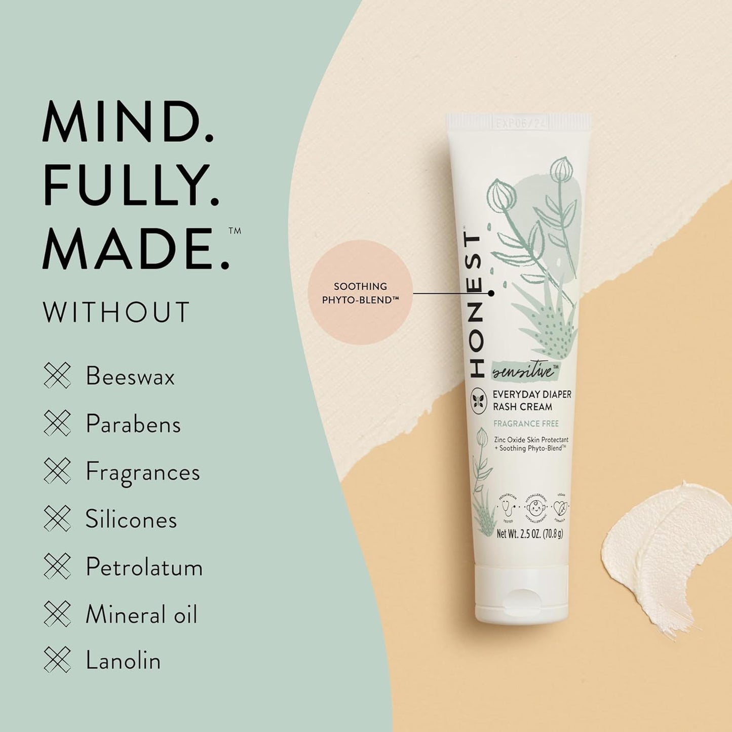 The Honest Company Hypoallergenic Diaper Rash Cream, Moisturizing, Calming Zinc Oxide Ointment, NEA Recognized Cruelty-Free, 2.5 Oz