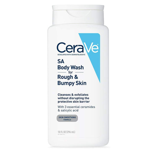 CeraVe SA Body Wash for Rough & Bumpy Skin with salicylic acid, cleanses and exfoliates skin texture.