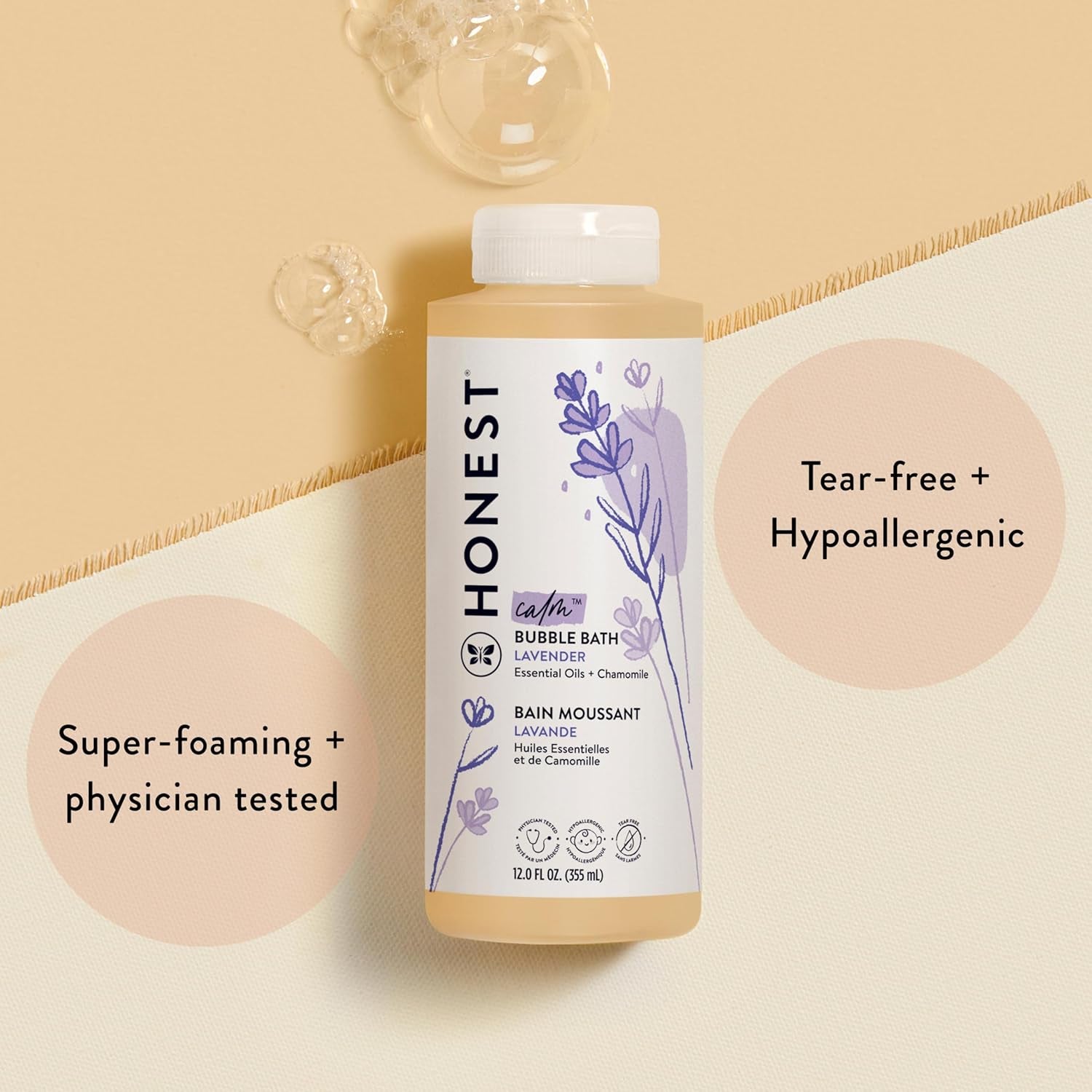 The Honest Company Foaming Bubble Bath Refill, Lavender Calm Scent, Tear-Free, Hypoallergenic, Naturally Derived, Gentle for Baby, 32 Fl Oz