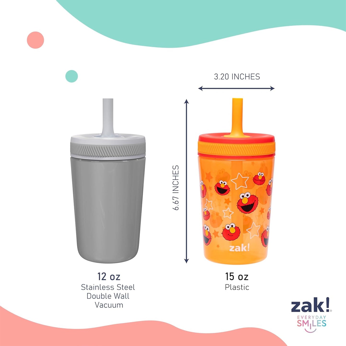 Zak Designs 15Oz Hello Kitty Kelso Tumbler Set, Leak-Proof Screw-On Lid with Straw Made of Durable Plastic and Silicone, Perfect Bundle for Kids, 2 Count (Pack of 1)
