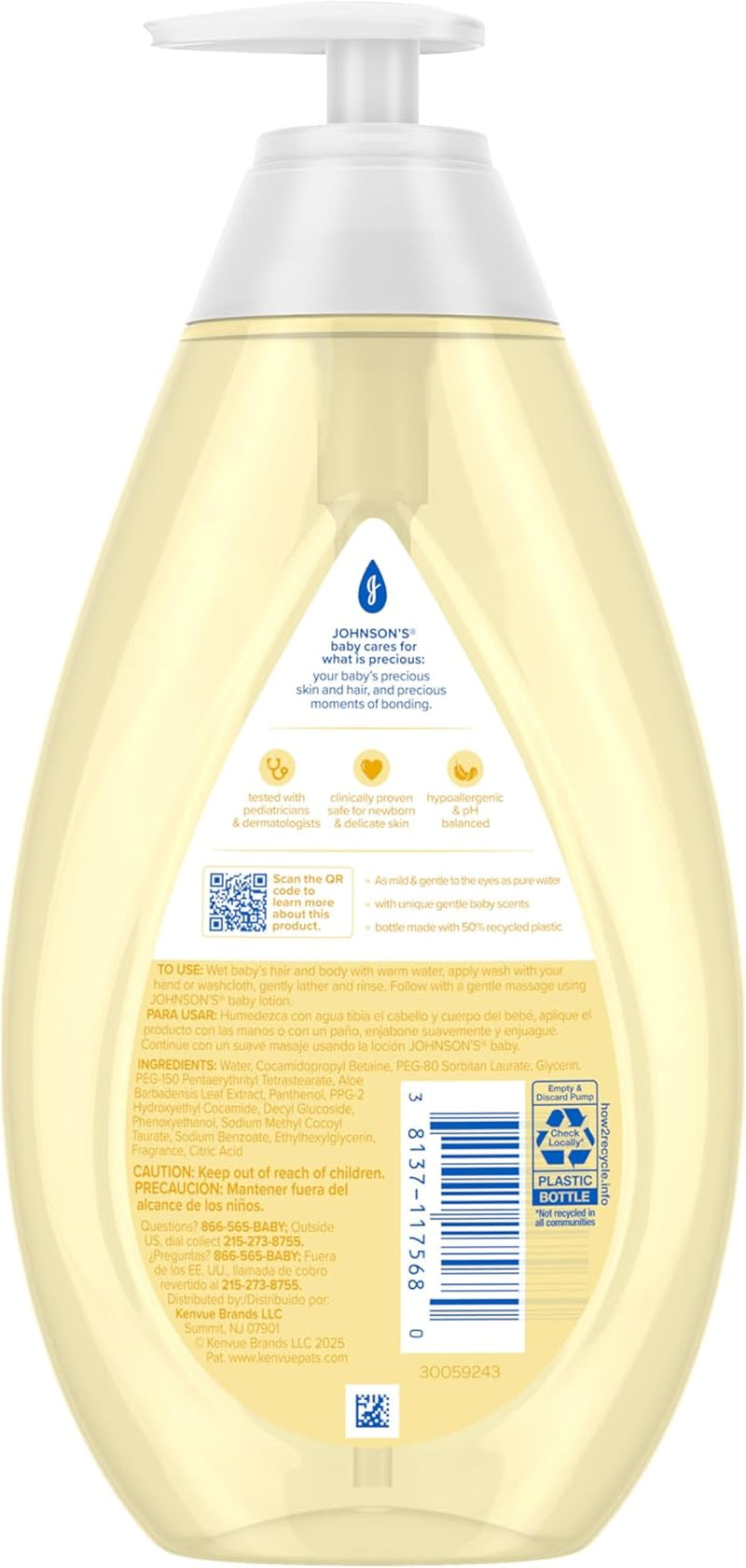 Johnson'S Head-To-Toe Gentle Tear-Free Baby & Newborn Wash & Shampoo, Sulfate-, Paraben- Phthalate- & Dye-Free, Hypoallergenic Wash for Sensitive Skin & Hair, 27.1 Fl. Oz (Pack of 2)