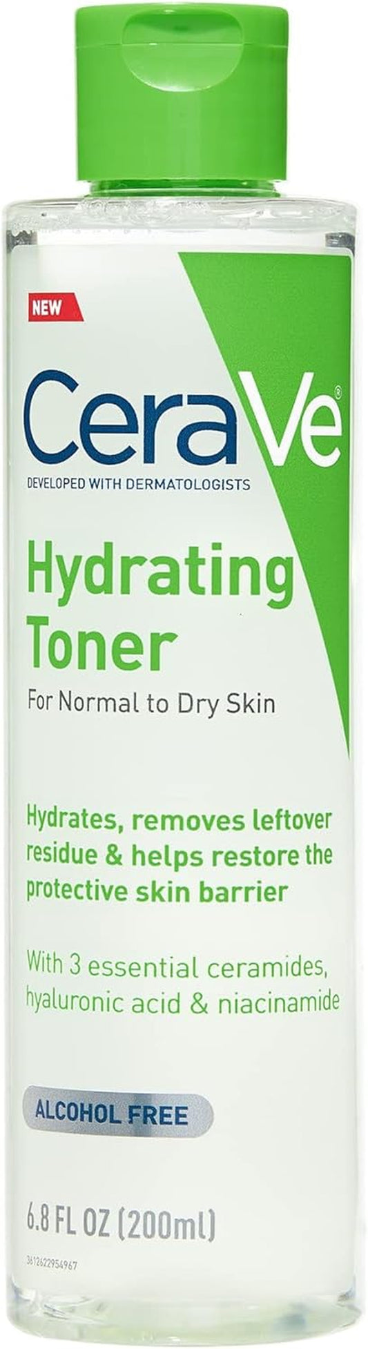 CeraVe hydrating toner for sensitive skin 6.8 fl oz, alcohol-free formula for hydration and skin barrier restoration.