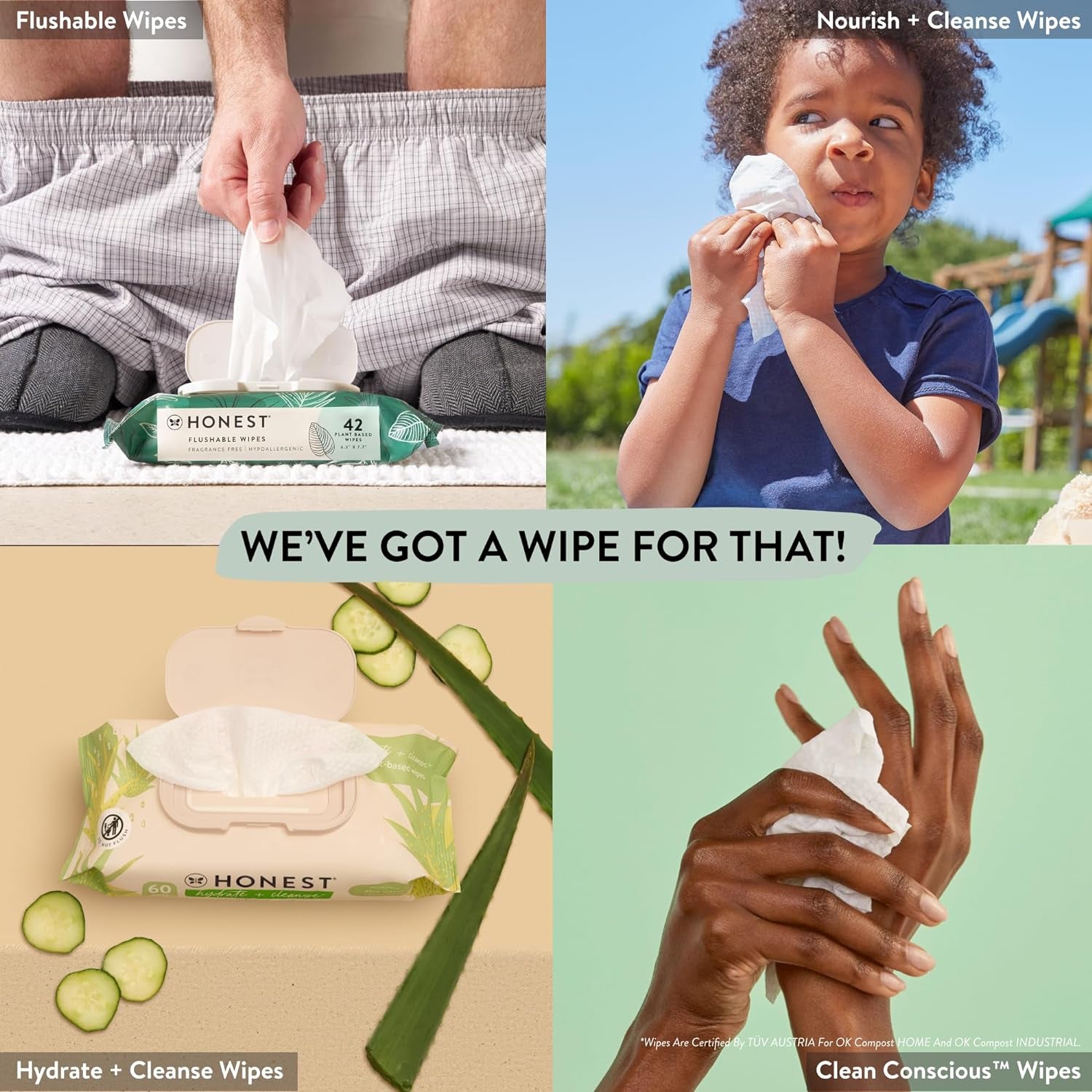 Hypoallergenic baby wipes for sensitive skin in various applications and packaging, safe for the whole family.