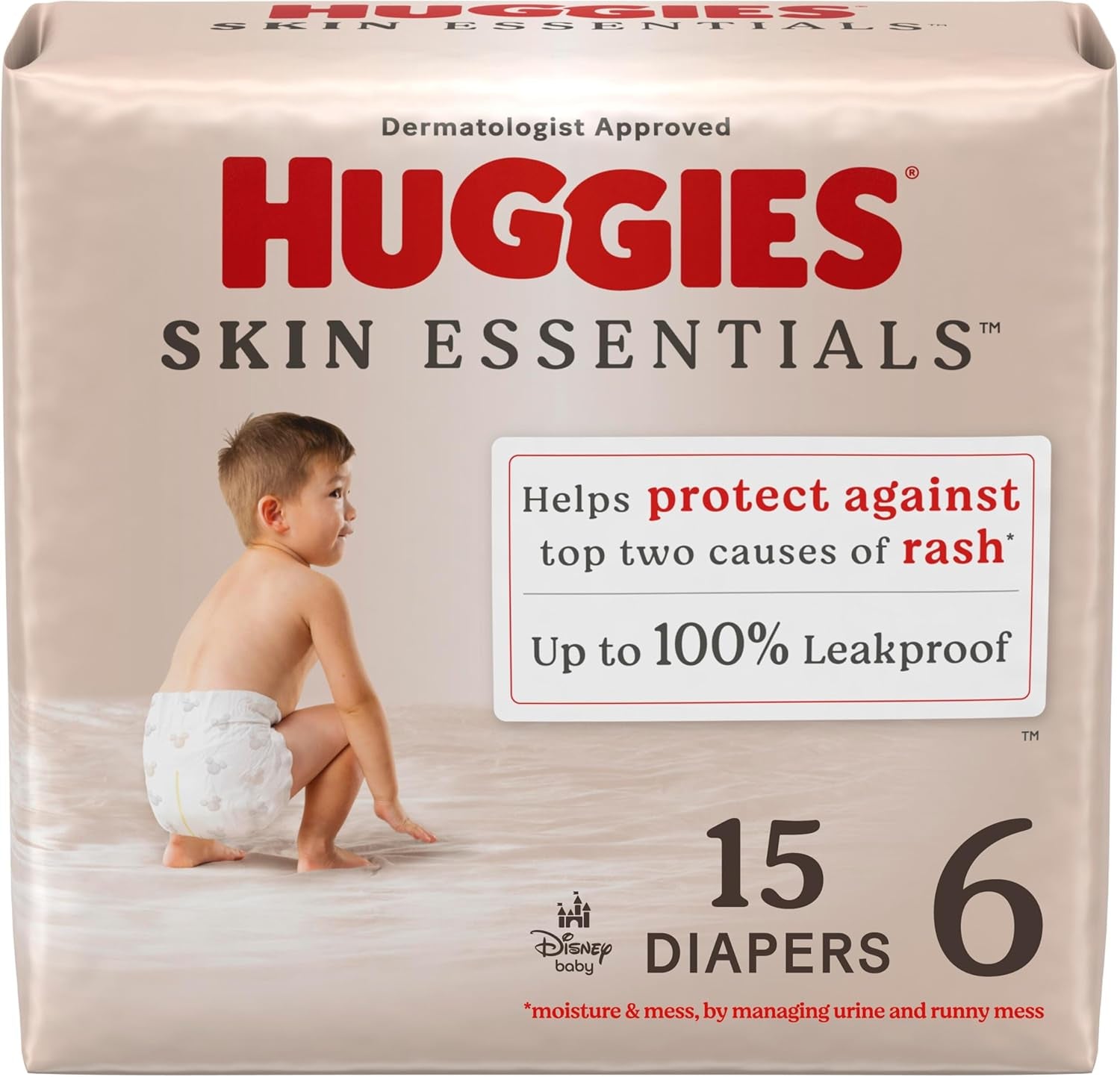 Huggies Size 6 Diapers, Skin Essentials Baby Diapers, Size 6 (35+ Lbs), 15 Count, Packaging May Vary