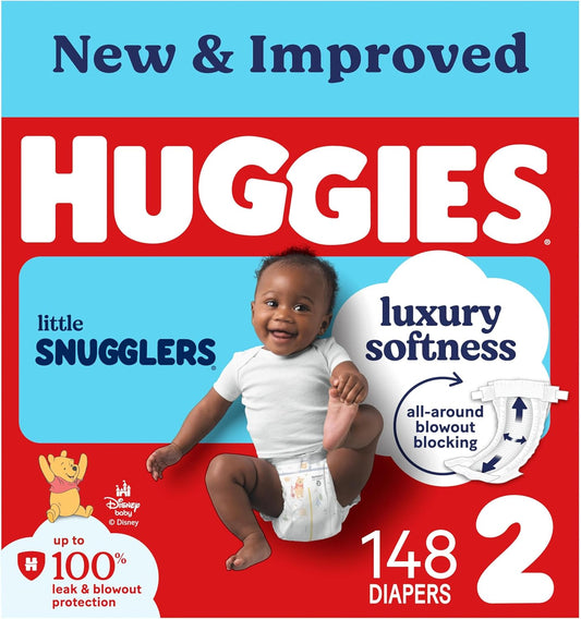 Huggies Size 2 Diapers, Little Snugglers Baby Diapers, Size 2 (12-18 Lbs), 148 Count, Packaging May Vary