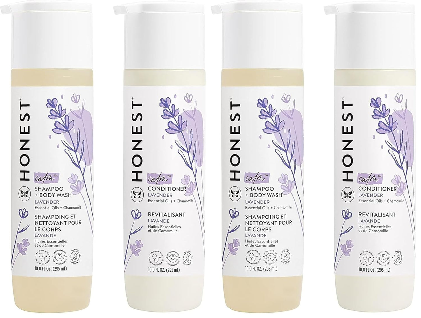 The Honest Company Silicone-Free Conditioner & 2-In-1 Cleansing Shampoo Body Wash Duo Gentle for Baby,Naturally Derived,Lavender Calm,20 Fl Oz,(Pack of 4)