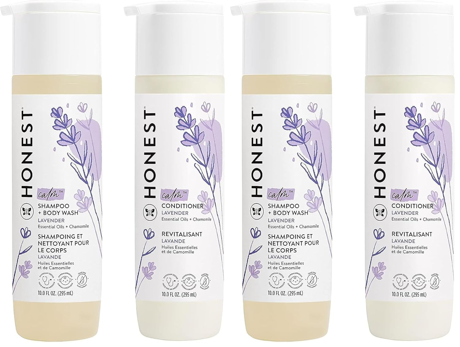 The Honest Company Silicone-Free Conditioner & 2-In-1 Cleansing Shampoo Body Wash Duo Gentle for Baby,Naturally Derived,Lavender Calm,20 Fl Oz,(Pack of 4)
