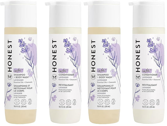 The Honest Company Silicone-Free Conditioner & 2-In-1 Cleansing Shampoo Body Wash Duo Gentle for Baby,Naturally Derived,Lavender Calm,20 Fl Oz,(Pack of 4)