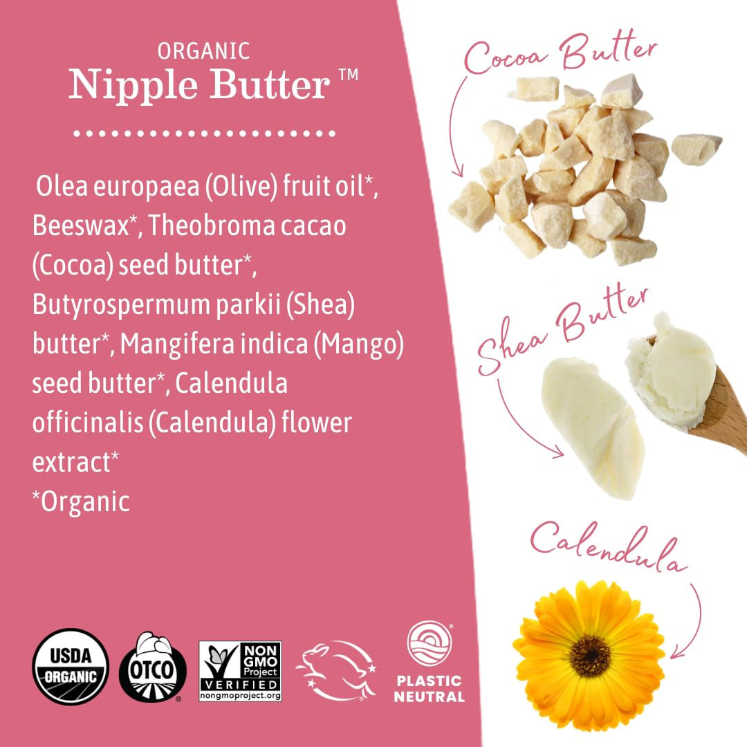 Earth Mama Organic Nipple Butter™, Nipple'S Cream Safe for Breastfeeding -Postpartum Essentials for Nursing. Non Lanolin Nipple Cream, 2-Fluid Ounce (Pack of 4)