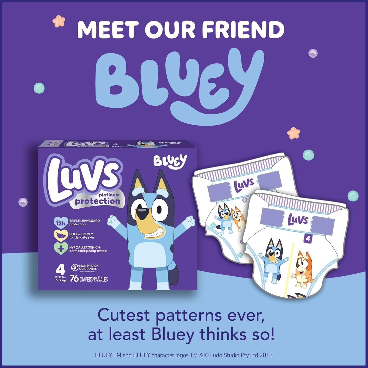 Luvs Size 4 Baby Diapers, Platinum Protection Bluey Diapers for Day & Night, Size 4, 198 Count (Packaging May Vary)