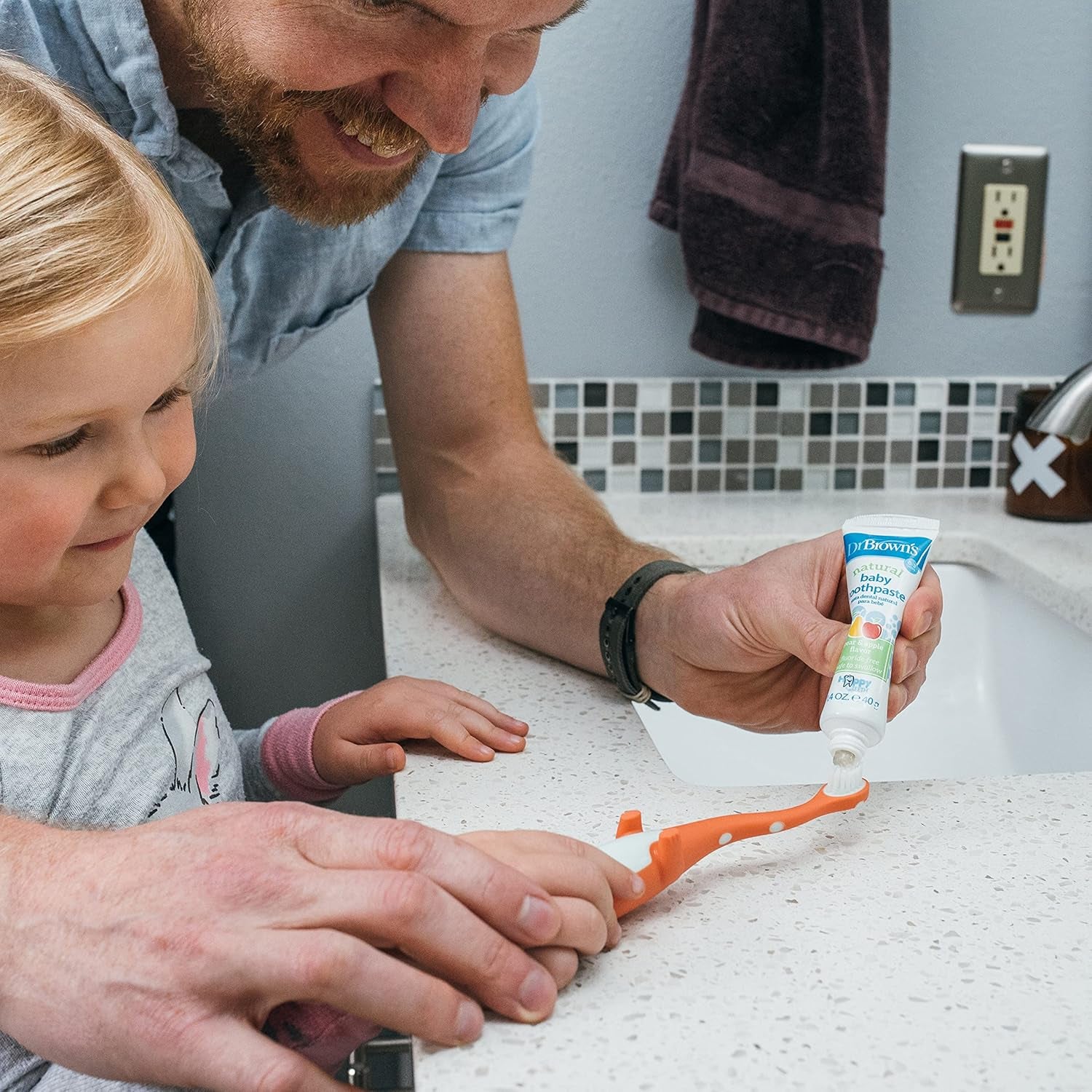Baby and Toddler Toothbrush, Green and Orange Dinosaur 2-Pack, 1-4 Years
