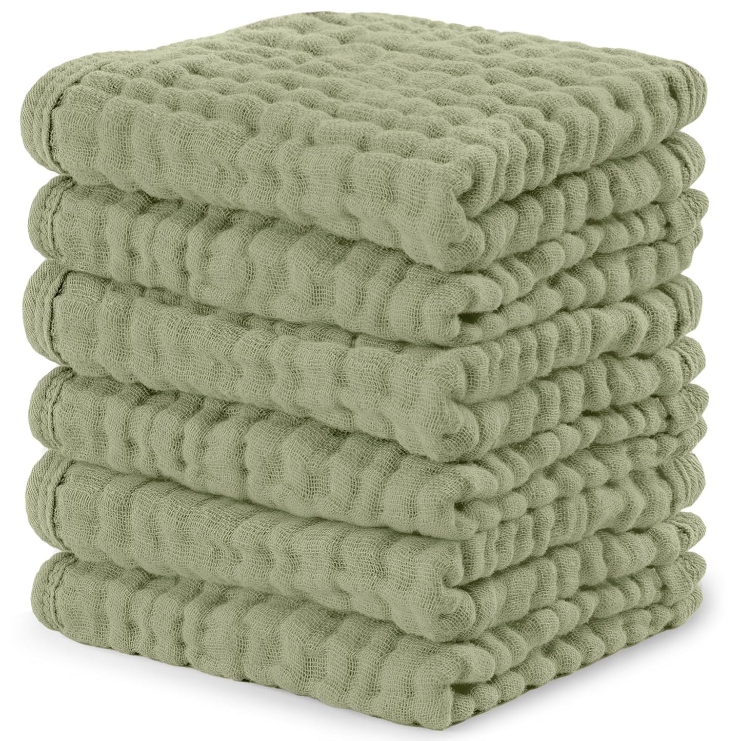 Comfy Cubs Muslin Baby Washcloths 6 Pack - Soft 6-Layer Cotton Wash Cloths for Sensitive Skin - 10"X10" Large, Gentle, Absorbent Infant Essentials for Newborn and Toddlers - Sage