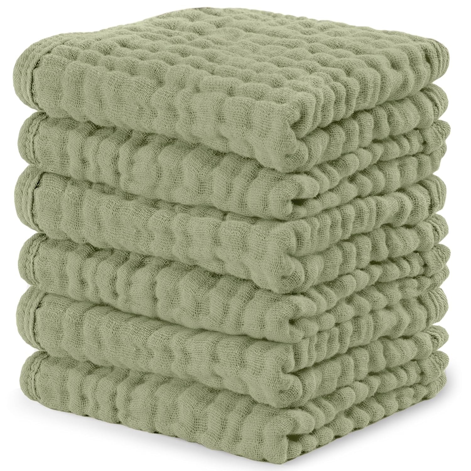 Comfy Cubs Muslin Baby Washcloths 6 Pack - Soft 6-Layer Cotton Wash Cloths for Sensitive Skin - 10"X10" Large, Gentle, Absorbent Infant Essentials for Newborn and Toddlers - Sage