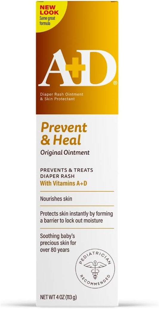 A+D Original Diaper Rash Ointment Prevents & Treats Diaper Rash, Moisturizing Skin Protectant with Vitamins a & D, Healing Skin Ointment for Dry and Cracked Skin 4Oz (Pack of 4)