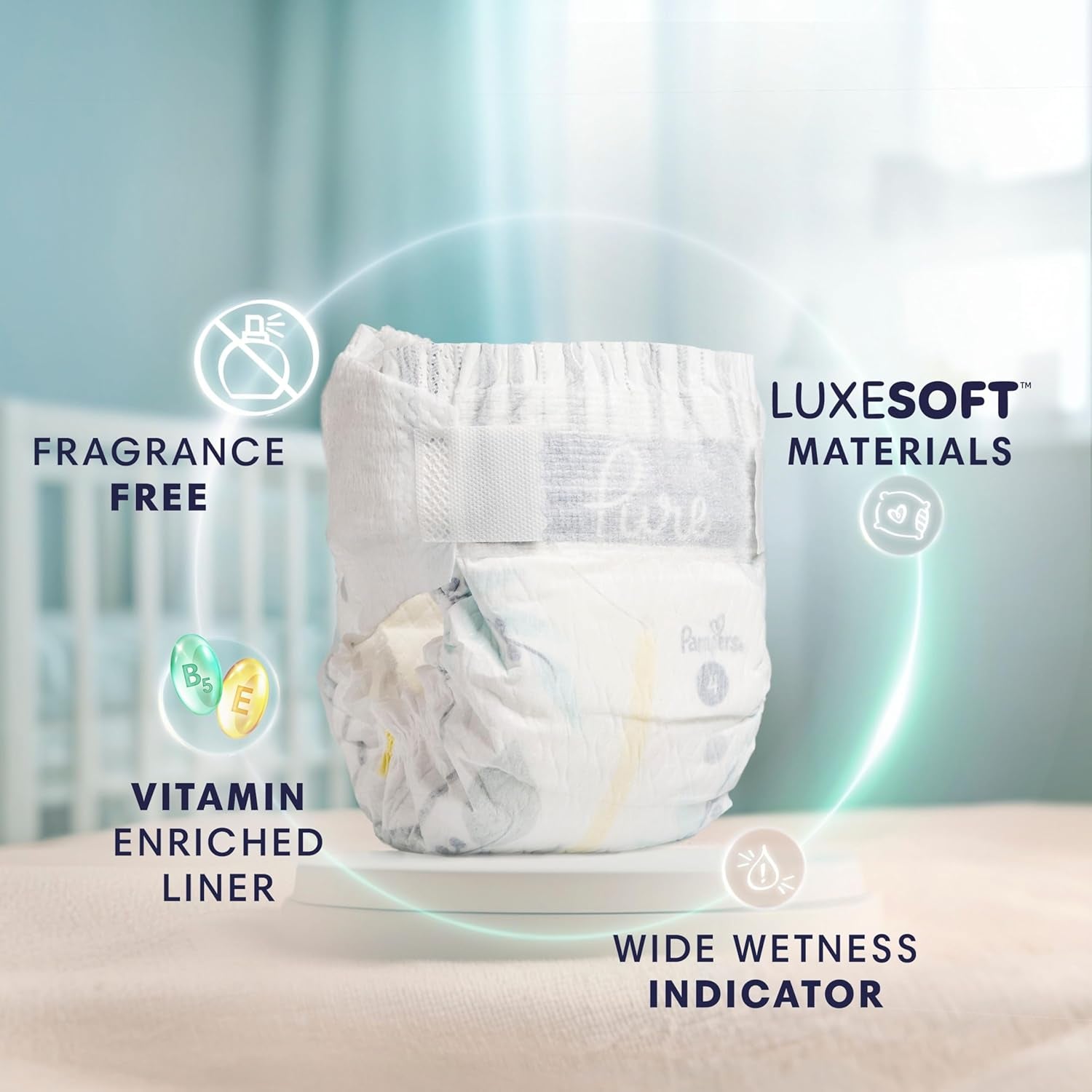 Pampers Pure Baby Diapers, Size 0 (>10 Lbs), 76, up to 100% Leakproof, Premium Hypoallergenic Soft Diapers